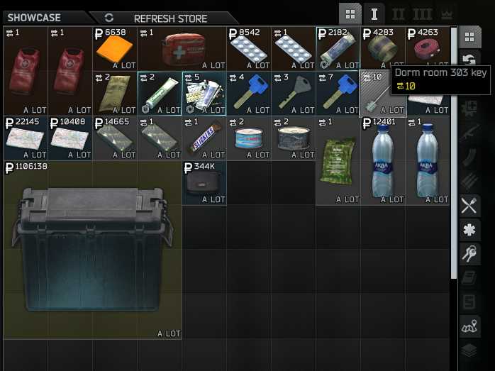 A trader's inventory in Escape from Tarkov with the Room 303 Key selected.