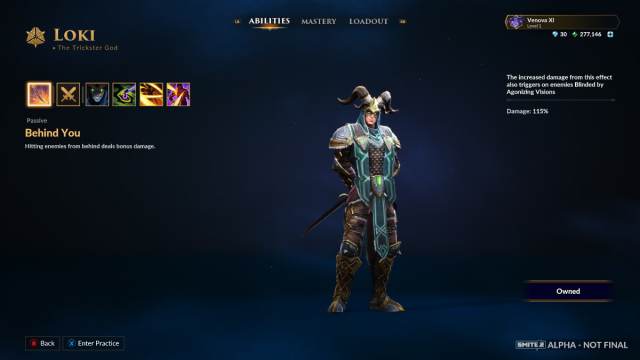 Loki shown in the Gods screen in Smite 2.