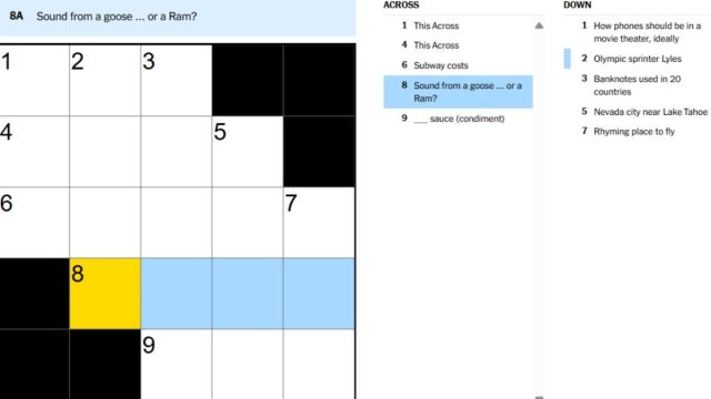 clue for sound from sound from a goose or a ram clue in sept. 16 nyt mini crossword