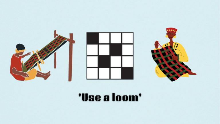 Picture showing the use a loom clue cover in NYT Mini Crossword.