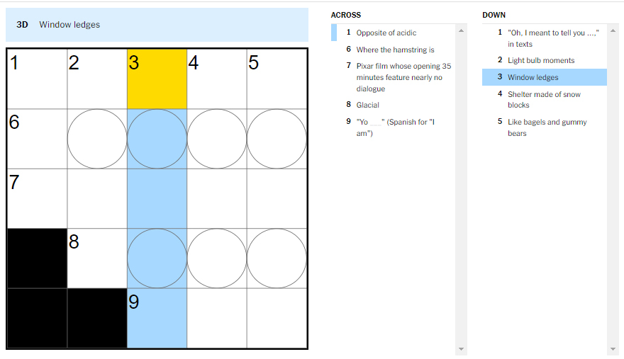 Picture showing the Window ledges clue in NYT Mini Crossword.