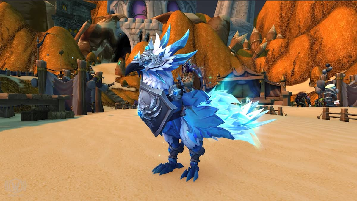 Blue WoW mount with armor in 20th anniversary event of World of Warcraft