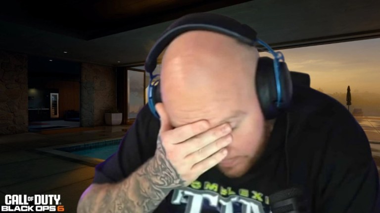 TimTheTatman facepalming with Black Ops 6's Skyline in the background