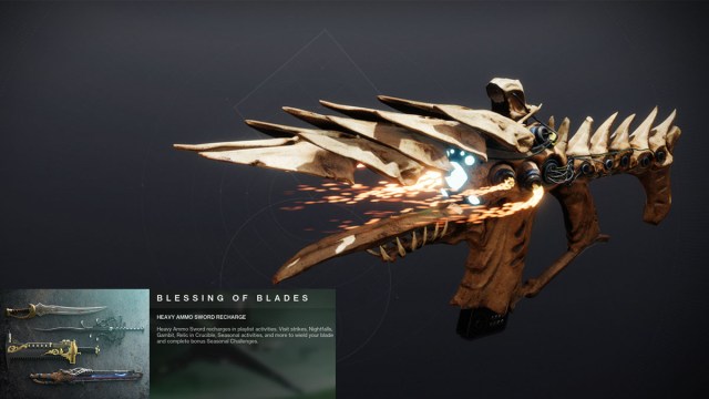 The One Thousand Voices exotic fusion rifle with the Blessing of Blades popup in the bottom-left.