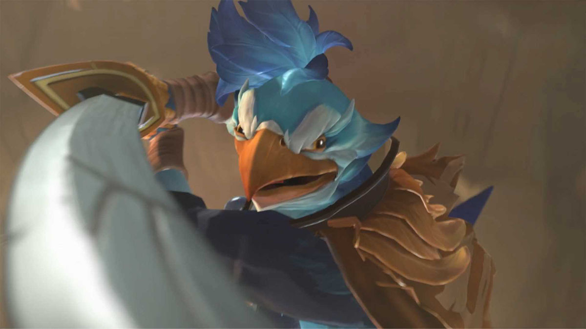 Kez, the Bird Samurai brandishing his weapon to enemies in Dota 2