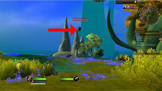 A red arrow pointing to an eagle in wow the war within