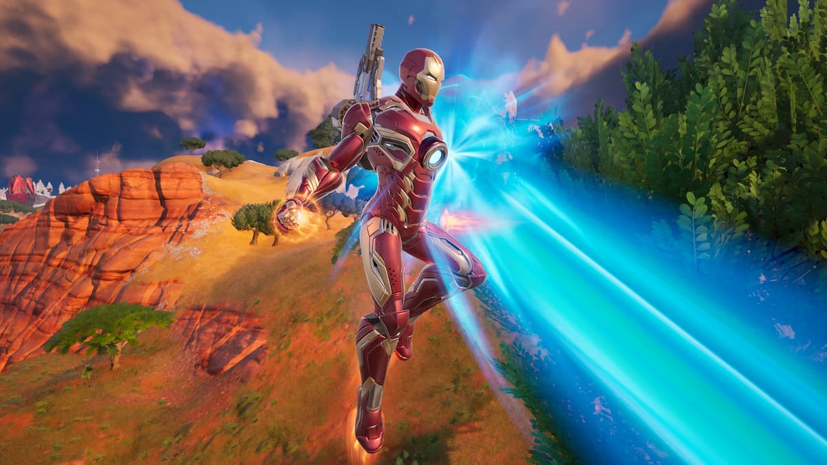 Iron Man activating his Unibeam in Fortnite.