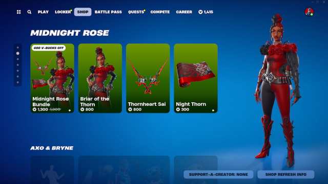 Midnight Rose item shop section in Fortnite