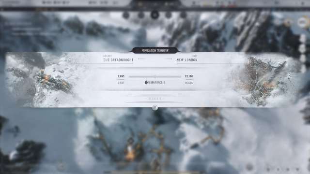 Population transfer menu in Frostpunk 2