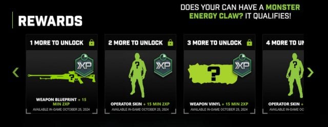 Instructions on how to receive Monster Energy skins in BO6.