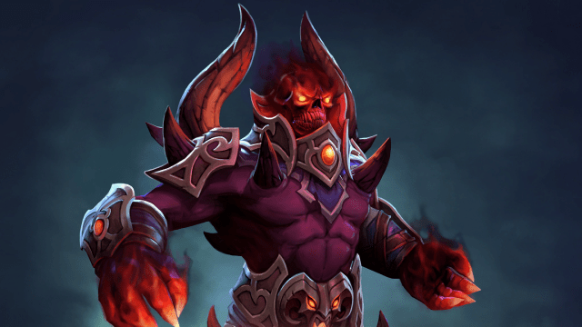 Shadow Demon from Dota 2, a red and purple spectre, prepares to fight.