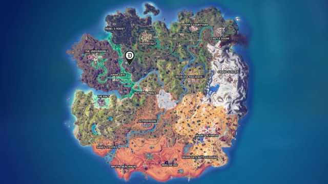 Iron Man's location marked on a map in Fortnite.