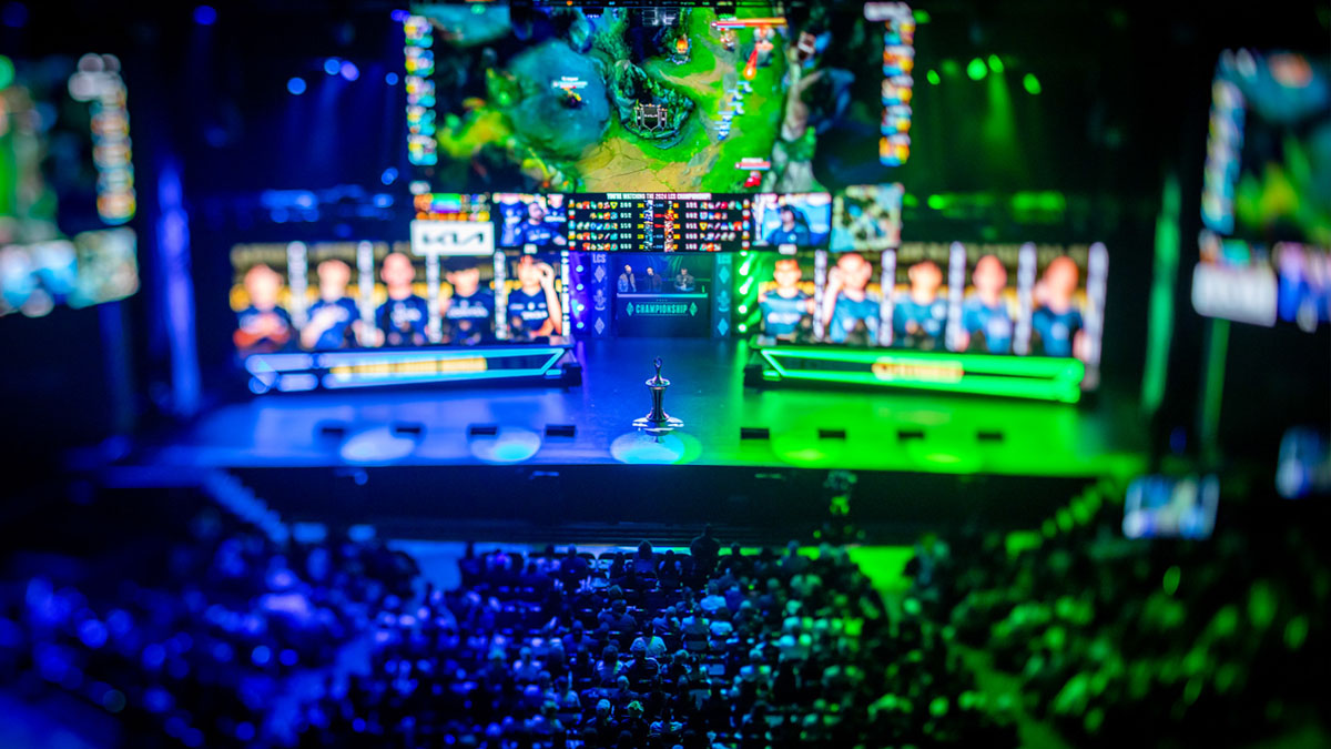 A wide shot of the crowd packing out the arena for the LCS Summer Championship 2024 final.