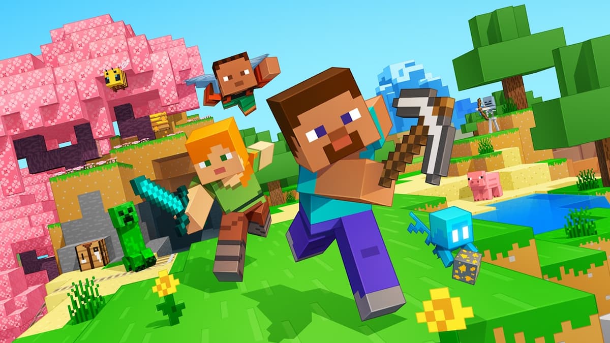 Steve and Alex on key Minecraft art