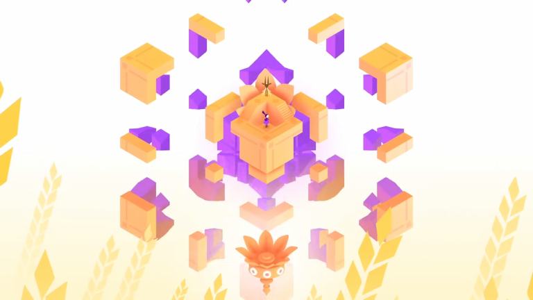 Ida standing in the middle of an orange and purple puzzle in Monument Valley 3.