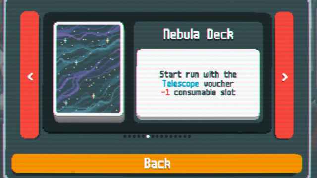 Nebula Deck in Balatro with a multi-colored nebula painted on its back.