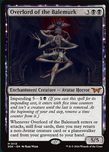 Avatar horror in grey with multiple limbs and exposed chest in Duskmourn MTG set