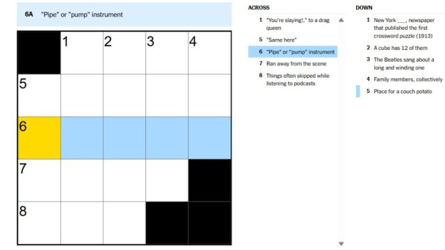 clue for pipe or pump instrument in sept. 11 nyt times mini crossword