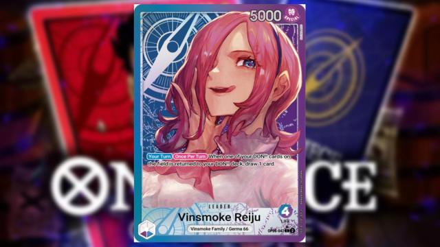 Reiju from One Piece appears on a Blue/Purple Leader card from the Bandai card game.