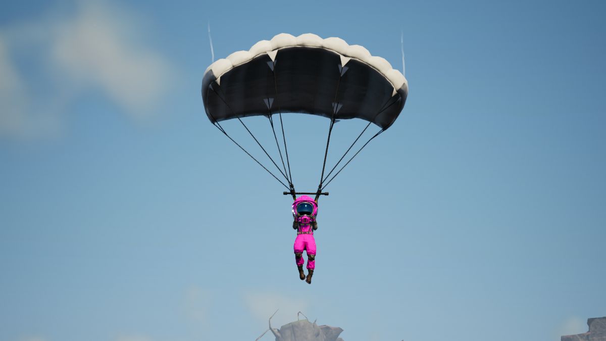 A player parachuting in Satisfactory.