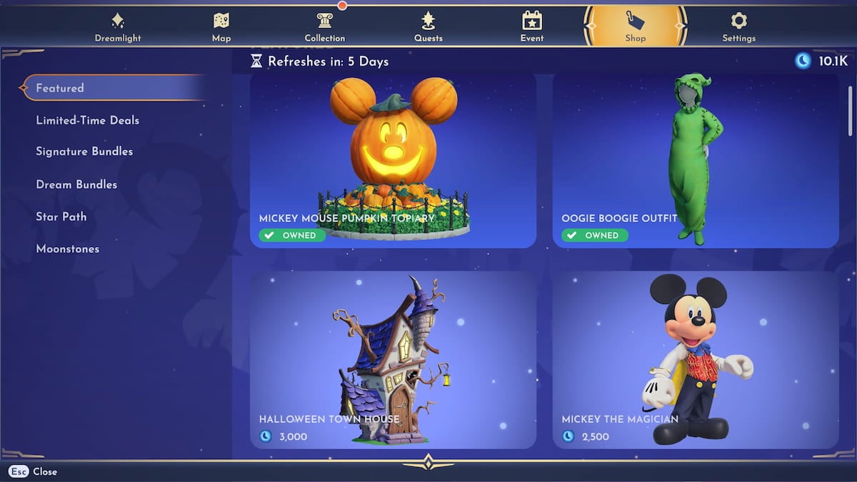 The Sept. 25 to Oct. 2 Premium Shop in Disney Dreamlight Valley.