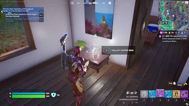 The Stark Industries coffee mug in Fortnite.