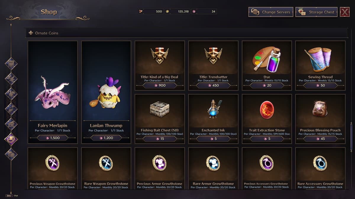 Ornate Coins shop section in Throne and Liberty