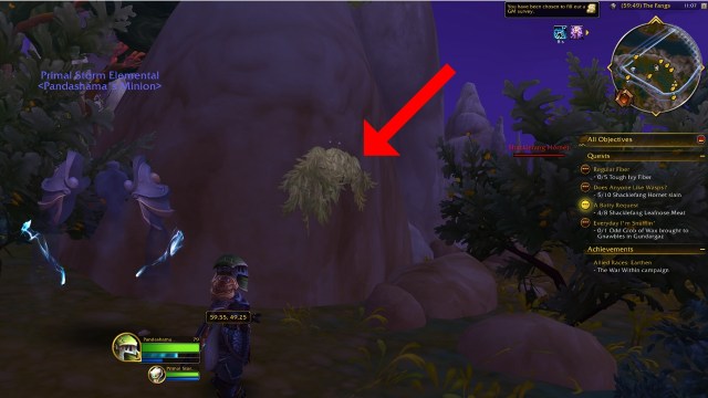 A red arrow pointing to a tough ivy fiber in wow the war within