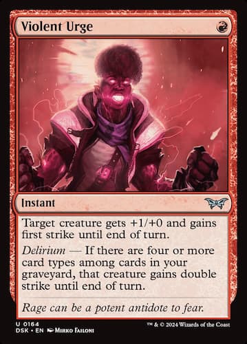 Human gaining monstrous powers and glowing red with red eyes and mouth in Dukmourn MTG set