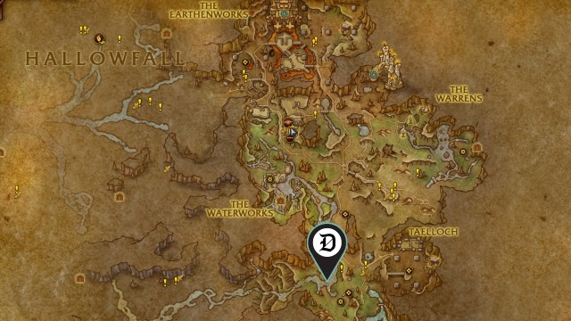 A Dot Esports marker showing the location of the wow the war within Fungarian Slicer's Knife