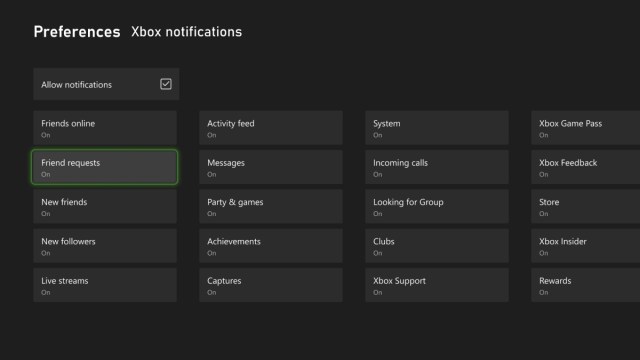 The preferences coming for the Xbox friends system