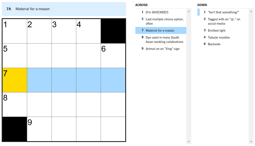 Picture showing the material for a mason clue in NYT Mini Crossword.