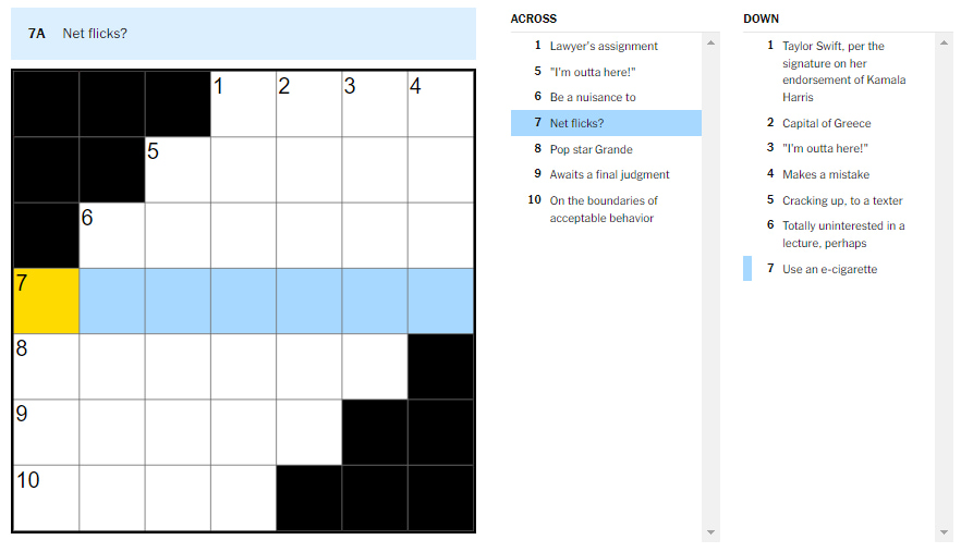Picture showing the Net flicks clue in today’s NYT Mini Crossword.