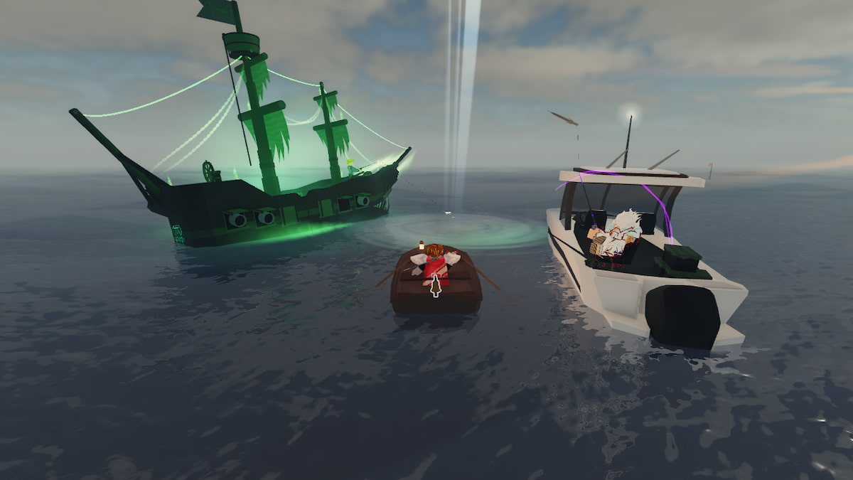 Picture showing the strange whirlpool in Roblox Fisch which leads to Vertigo.