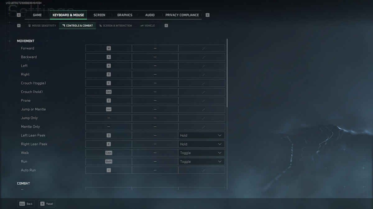 Control settings in Delta Force