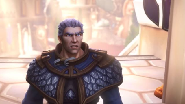 Khadgar World of Warcraft character in a cinematic looking up.