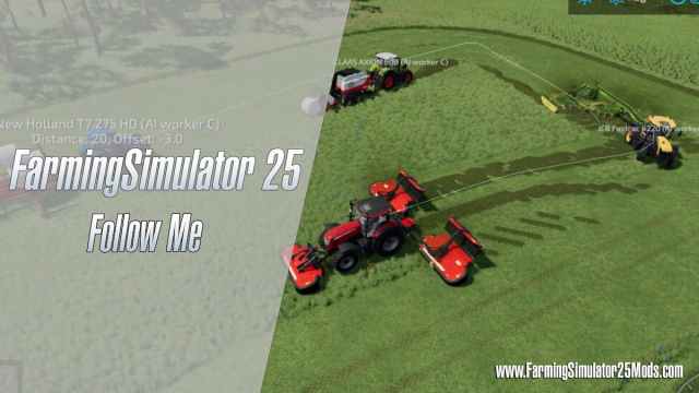 Farming vehicles cutting grass in Farming Simulator 25.