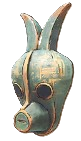 A blue mask with bunny ears and yellow accents. This shows readers what the Hare Spirit Mask looks like.
