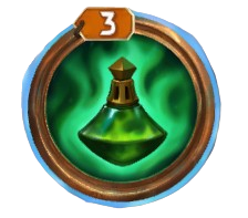 A green vial in the middle of a circle. This is the Improved Toxins skill in The Bazaar.