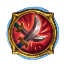 Two swords cross each other in this symbol for the Iron Sharpens Iron skill from The Bazaar