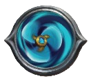 A swirl of blue in a silver border with two spikes on the left and right ends. This is the Oceanic Rush skill.