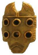 A brown mask with six eyes, two pointy ears, and an upside down triangle design on the mouth. This is the default mask in Towers of Aghasba