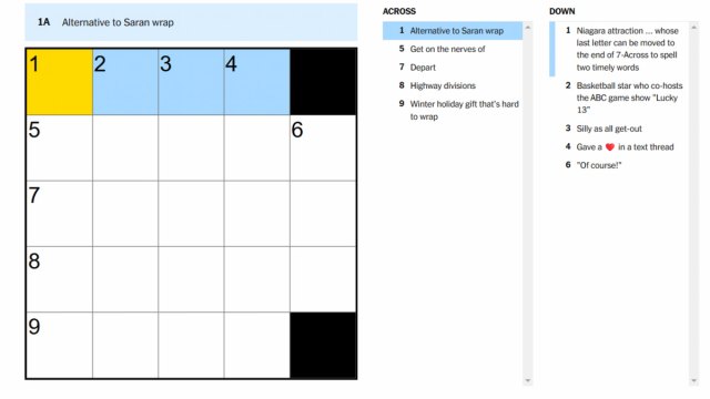 The Alternative to Saran wrap clue highlighted on the NYT Mini Crossword.