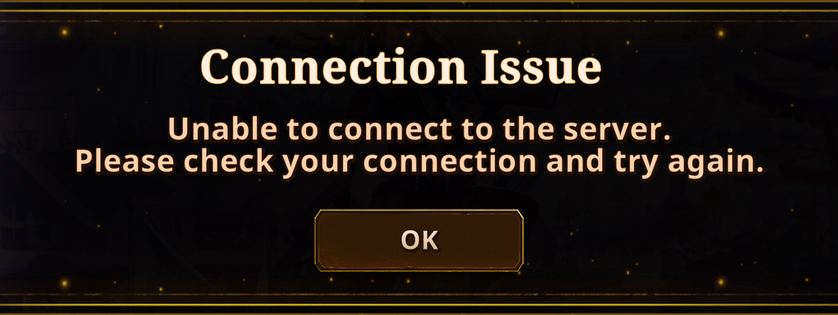 A "Connection issue: unable to connect to the server" error message in The Bazaaar