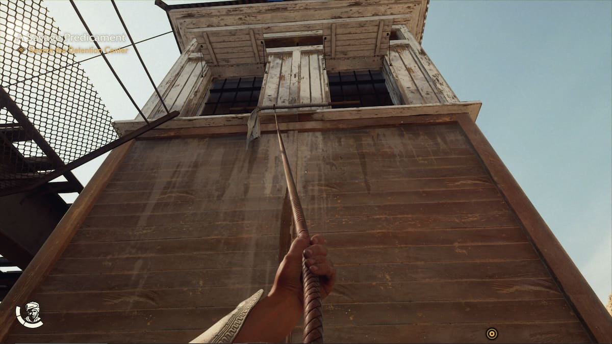 Entering the Wehrmacht guard tower using a whip