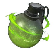 A spherical grenade with shiny green effects.