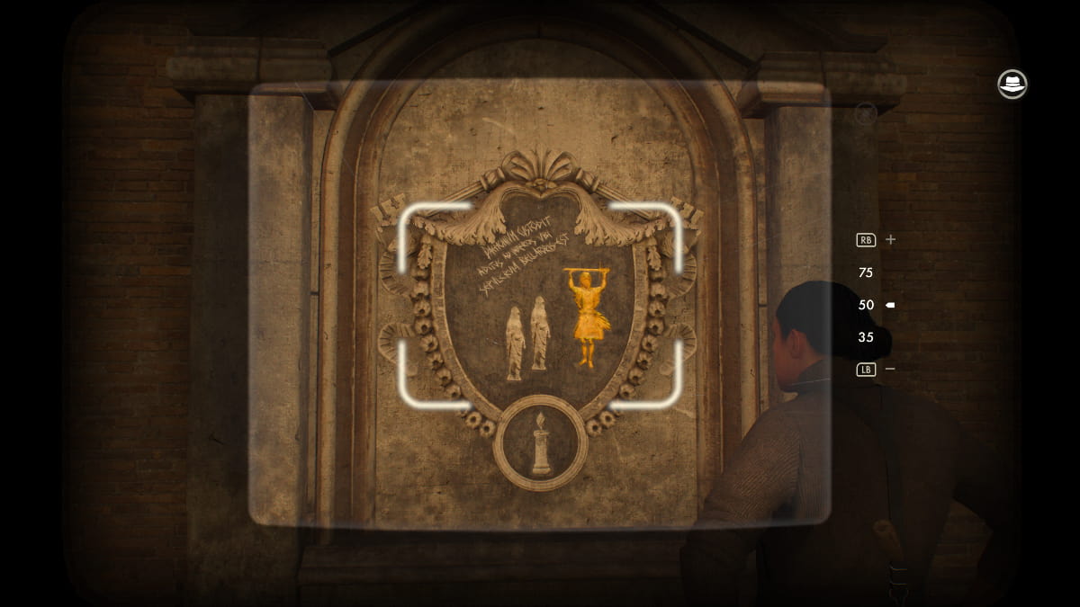 An Inscription in Indiana Jones and the Great Gircle through a camera.