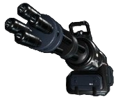 A machine gun that is dark in color in Palworld. This shows readers the Laser Gatling Gun