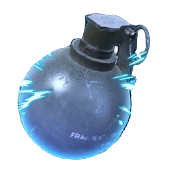 A spherical grenade with shiny blue and water effects.