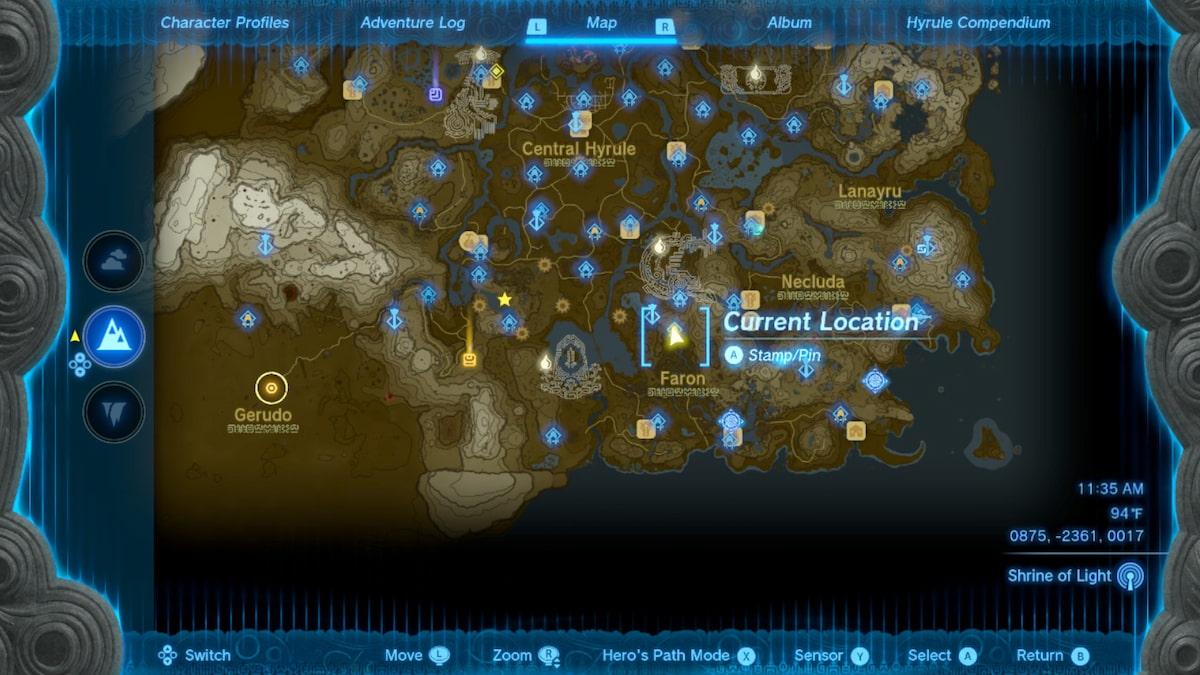A map of the various regions making up Hyrule